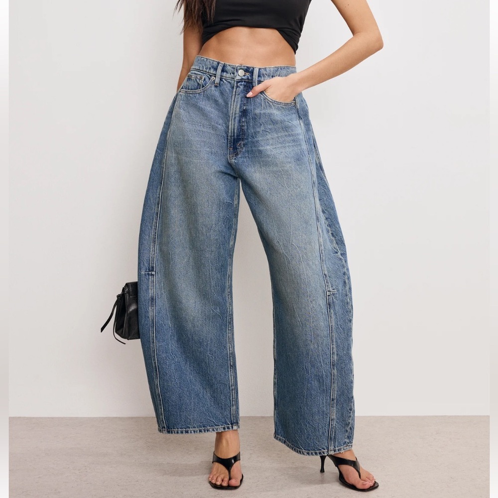 Good American High-Rise Wide Leg Two-Tone Blue Jeans